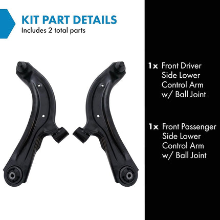 TRQ Kit de 2 triangles de suspension inférieurs avant gauche et droit avec rotule, compatible avec Chevrolet City Express 2015-2018, Nissan NV200 2013-2021, Sentra 2013-2019