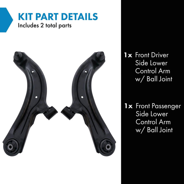 Juego de 2 brazos de control inferiores delanteros izquierdo y derecho TRQ con rótula compatible con Chevrolet City Express 2015-2018, Nissan NV200 2013-2021, Sentra 2013-2019