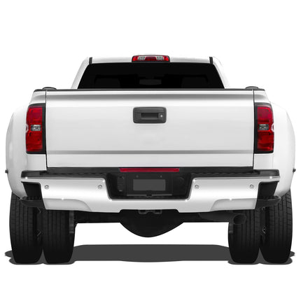 DNA MOTORING Rear Bumper Compatible with 15-19 Silverado Sierra 2500HD 3500HD w/Dual Rear Wheels Hitch Bar & Rear Parking Sensor Holes, Chrome/Black, STEPBUM-10062