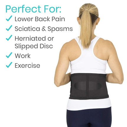 Vive Lower Back Support Brace for Men & Women - Dual Adjustable Lumbar Belt for Heavy Lifting, Herniated Disc, Sciatica, Scoliosis, & Thoracic Pain Relief - Compression Posture Device for Work or Home