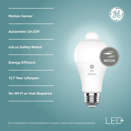 GE LED+ Motion Sensor LED Light Bulbs, 12W, Outdoor Security Lights, Daylight, A21 Bulbs, Great Christmas Gifts for Men, Holiday Gift for Women, Perfect Dad Gifts (2 Pack)
