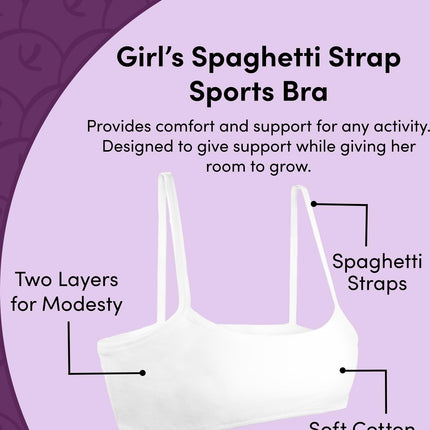 Fruit of the Loom Girls' Cotton Spaghetti Strap Sport Bra, Miami Pink/Sunset Coral/Rose Shadow/White, 36A