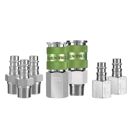 Flexzilla Pro High Flow Coupler & Plug Kit, 1/4" Body, 3/8" NPT, 7-Piece - A53657FZ