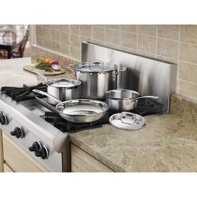 CUISINART MCP-7N Set de Ollas de Acero Inoxidable MultiClad Pro, 7 Piezas, Plateado