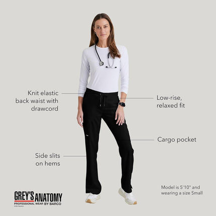 BARCO Grey's Anatomy Scrubs - Mia Scrub Pant for Women, Elastic Back Waist, Mid-Rise Shaped Leg Women's Scrub Pant, Black, XXL