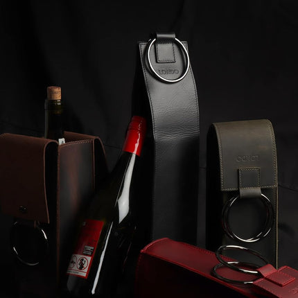 Londo Genuine Leather Wine Bottle Holder Carrier, Extended Protection, Comfortable Handles, Fits Most Bottles, 36cm