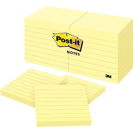 3M Post-It Notes, Lined, 3"X3", 100 Sheets/Pd, 12/Pk, Yellow