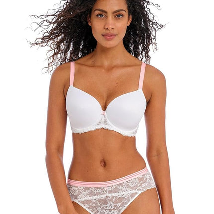Freya Women's Offbeat Underwire Demi Molded Plunge T-Shirt Bra, Opaque, White, 28FF US
