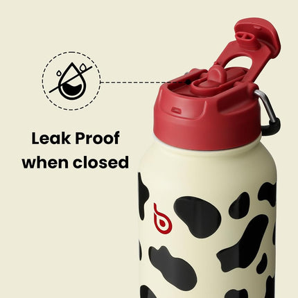 BOTTLE BOTTLE 32 oz Insulated Water Bottle Stainless Steel Sport Water Bottle with Straw Dual-use Lid Design for Gym with Pill Box (cow)