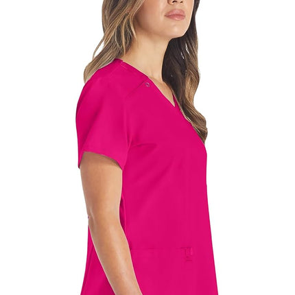 Dickies Playera Médica Cuello V con 2 Bolsillos para Mujer, Control de Humedad y Tela Elástica 360°, Talla Grande DK615, 4XL, Rosa Fuerte