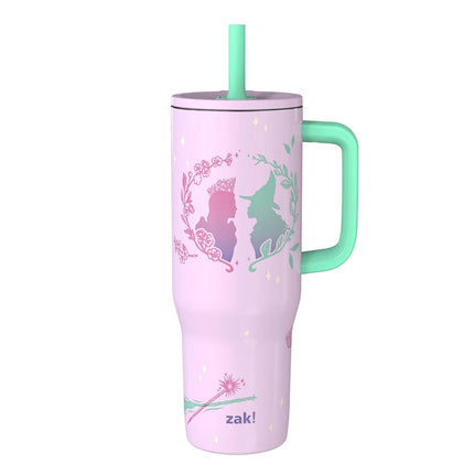 Zak Designs Wicked: for Good Sutton Travel Tumbler for On The Go, 30oz Stainless Steel with Vacuum Insulation, Silicone Straw, and Carry Handle for Cold Drinks (Glinda and Elphaba)