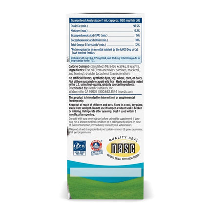 Nordic Naturals Omega 3 Pet - Fish Oil Liquid for Cats and Small Dogs, Omega-3s,EPA and DHA Supports Skin, Coat, Joint and Overall Health in Triglyceride Form for Optimal Absorption, 2 Ounces