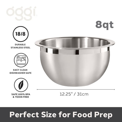 Oggi 5-Quart Two-Tone Stainless Steel Mixing Bowl, Great for Mixing, Making Dough, Dressing Salads, Mixing Eggs, Washing Vegetables