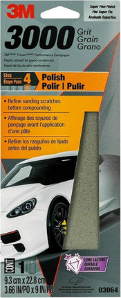 3M Trizact Performance 3000 Grit Sandpaper, 3 2/3 in x 9 in, Polish Clear Coat and Paint, Restore Shine, Ideal for Detailed Finishing, Very Fine Grade Abrasive (03064), Pack of 3