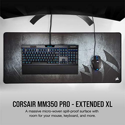 Corsair MM350 PRO Premium Spill-Proof, Stain-Resistant Cloth Gaming Mouse Pad (93 x 40 cm Surface, Micro-Weave Fabric, 4 mm Thick Plush Rubber, Durable Anti-Fray Edges) Extended XL, Black/Grey