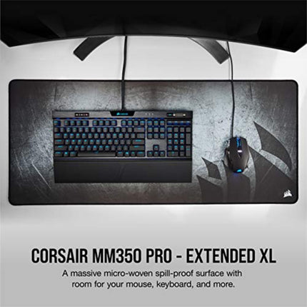 Corsair MM350 PRO Premium Spill-Proof, Stain-Resistant Cloth Gaming Mouse Pad (93 x 40 cm Surface, Micro-Weave Fabric, 4 mm Thick Plush Rubber, Durable Anti-Fray Edges) Extended XL, Black/Grey