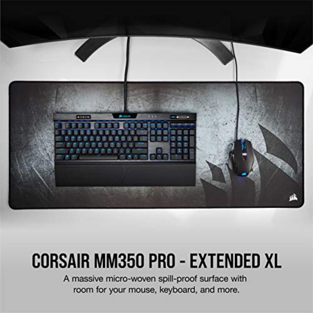 Corsair MM350 PRO Premium Spill-Proof, Stain-Resistant Cloth Gaming Mouse Pad (93 x 40 cm Surface, Micro-Weave Fabric, 4 mm Thick Plush Rubber, Durable Anti-Fray Edges) Extended XL, Black/Grey