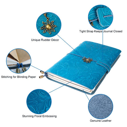 aoaoway Refillable Leather Journal Travelers Notebook A5 Blue