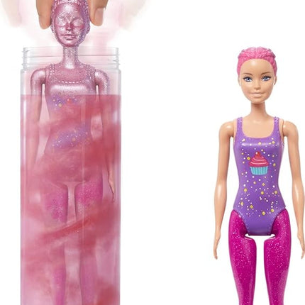 Barbie Color Reveal Glitter! Hair Swaps Doll, Glittery Pink with 25 Hairstyling & Party-Themed Surprises Including 10 Plug-in Hair Pieces, for Kids 3 Years Old & Up