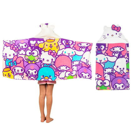 Hello Kitty et ses amis - Peignoir de bain/piscine/plage à capuche en coton éponge ultra doux pour enfant, 61 x 127 cm (produit sous licence officielle) par Franco