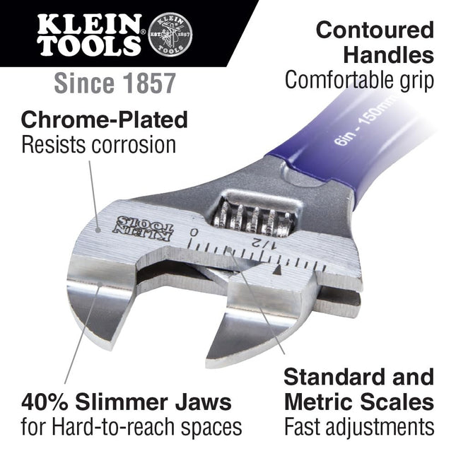 KLEIN TOOLS D86936 Adjustable Wrench, Forged with Slimmer Jaw and a High Polish Chrome Finish, 8-inch