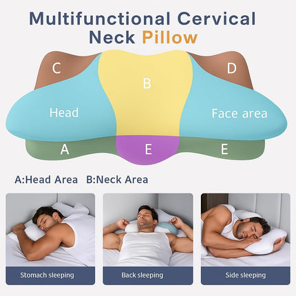 Almohada Cervical de Doble Altura para Alivio del Dolor, Almohadas de Espuma Viscoelástica con Tecnología de Enfriamiento - Soporte Ergonómico 3D, Funda Refrescante, para Dormir de Lado/Boca Arriba/Boca Abajo, Estilo Minimalista - Blanca