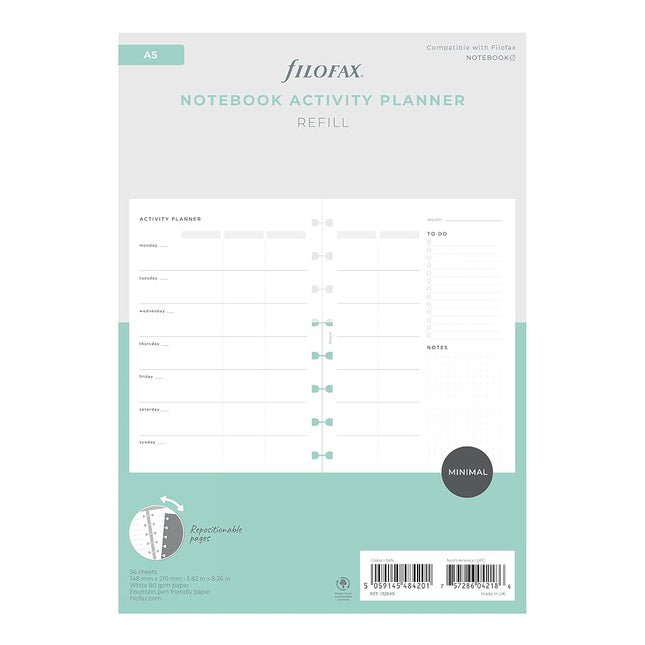 Filofax Lifestyle Refill, A5 Size, Notebook Refill, White Paper, Activity Planner, 56 Sheets (B132849)