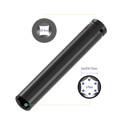 FOCMKEAS 1/2" Drive 14mm(9/16") Socket Accessory Set, 6 Inch Length