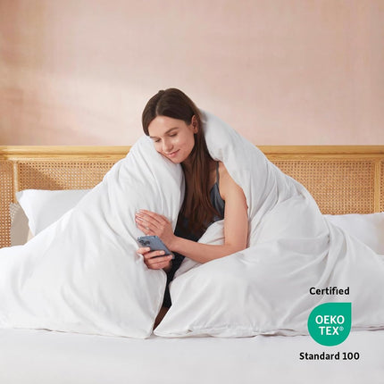 Nestl Queen Duvet Cover Set with Comforter Insert - White 4 Piece 90x90 Duvet Cover & 2 Pillow Shams with White Quilted Down Alternative Comforter, Ultra Soft, All Season
