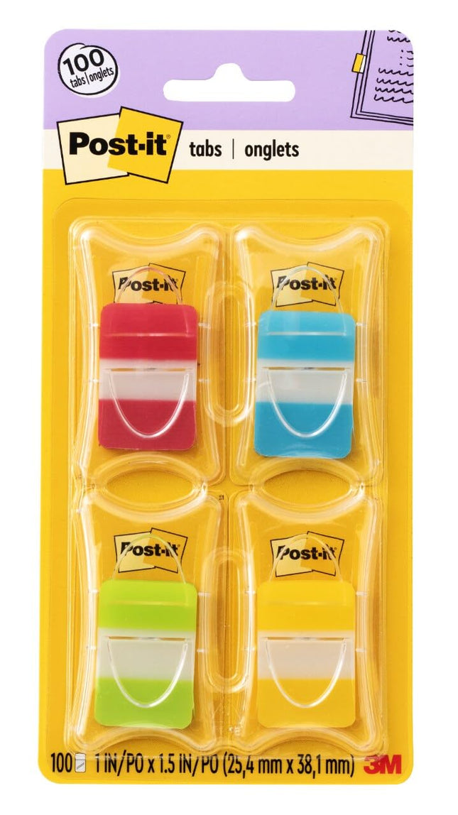Post-it Tabs, 1 in Solid, Asst Colors, 25/Color, 25/Dispenser, 4 Dispenser/Pack (686-RALY) (24 Pack)