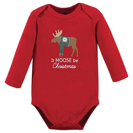 Hudson Baby Unisex Baby Cotton Bodysuits, Moose Be Christmas, 9-12 Months