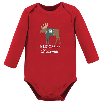 Hudson Baby unisex-baby Cotton Long-sleeve Bodysuits, Moose Be Christmas, 0-3 Months