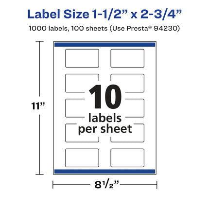 Avery Glossy Clear Rectangle Labels with Sure Feed, 1.5" x 2.75", 1,000 Glossy Clear Labels (36518)