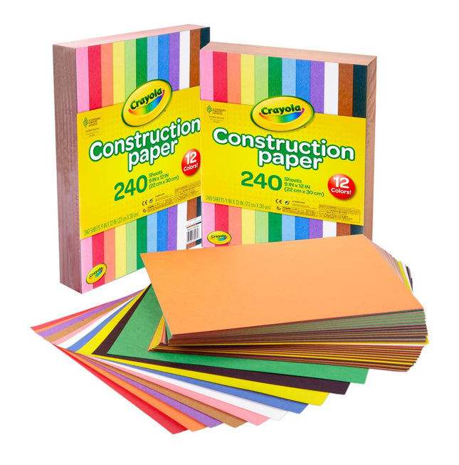 Papel de construcción Crayola, 480 unidades, 2 paquetes de 240 cada uno, 10 colores, ideal para manualidades, proyectos escolares o para el hogar