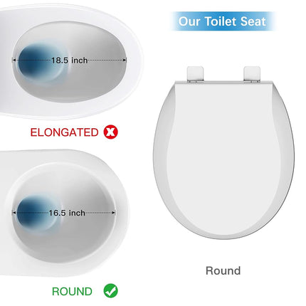 Round Toilet Seat Cover with Soft Close - Easy to Install, White Bathroom Toilet Seat Made of Tough PP Material