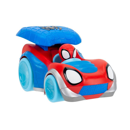 SPIDEY AND HIS AMAZING FRIENDS MARVEL Power Web Racer - 8-Inch Vehicle with Rev Up Spoiler, Light Up Wheels, and Built-In-Character