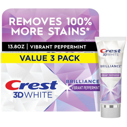 Crest Toothpaste 3D White Brilliance Vibrant Peppermint, 4.1oz (Pack of 3)