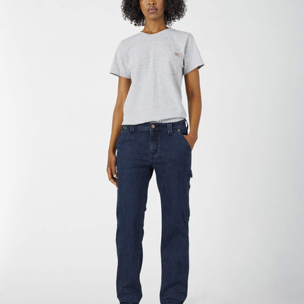 Dickies, para mujer, pantalón recto vaquero de carpintero, lavado Dark Stone, 8/Regular