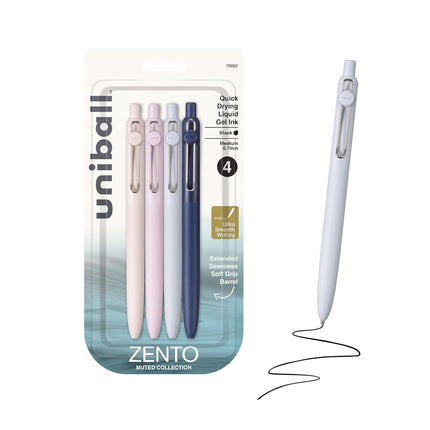 uni-ball Zento Gel Ink Rollerball Pens, 4 Black Me