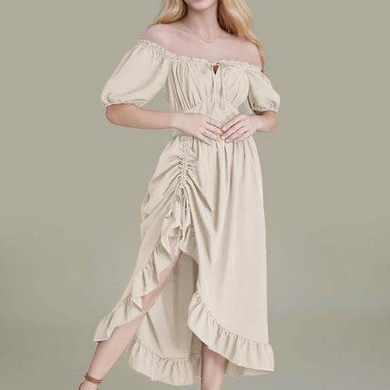 GOLDSTITCH Women's Victorian Dress Renaissance Medieval Costume Corset Ruffle Maxi Dress for Women, Apricot, Large