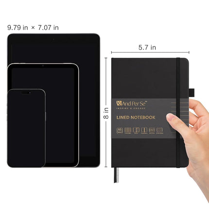 &And Per Se Lined Notebooks, 3 Pack, A5 Hardcover Journals, 160 Page Thick Paper, 100 GSM, Notebook for Office, School (Black)