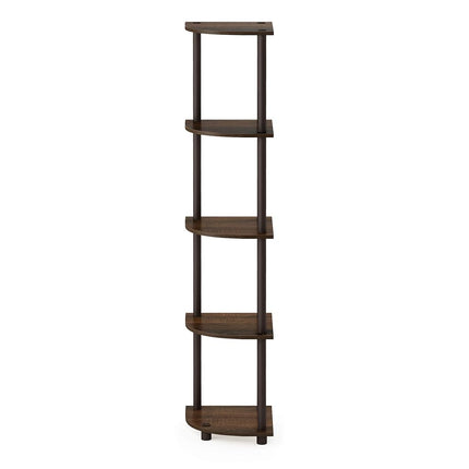 Furinno TURN-N-TUBE Corner Shelf, 5-Tier Corner Bookshelf, Open Storage Shelves, for Organization and Storage, Living Room, Home Office, Garage, Bedroom, Walnut
