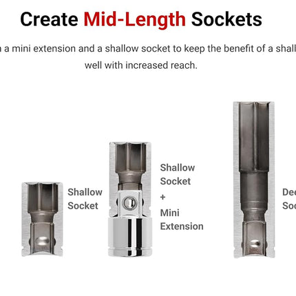 TEKTON 1/4, 3/8, 1/2 Inch Drive Mini Extension Set (3-Piece) | SHA99020
