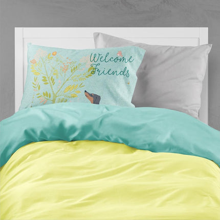 Caroline's Treasures BB7630PILLOWCASE Welcome Friends Black Tan Dachshund Fabric Standard Pillowcase, Standard, Multicolor