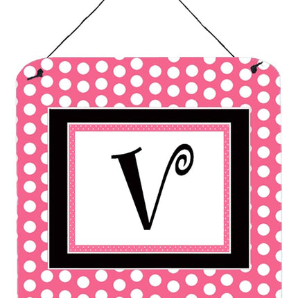Caroline's Treasures Letter V Initial with Pink/Black Polka Dots Wall or Door Hanging Prints, 6 x 6, Multicolor