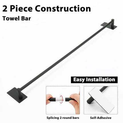 NearMoon Self Adhesive Bathroom Towel Bar- Stainless Steel Bath Wall Shelf Rack Hanging Towel Stick On Sticky Hanger Contemporary Style, NO Drilling (Matte Black, 27 Inch)