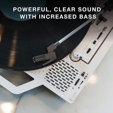 Victrola Re-Spin Sustainable Suitcase Vinyl Record Player, 3-Speed (33 1/3, 45 & 78 RPM), Belt-Driven Bluetooth Turn Table with Built-in Bass Radiator, 3.5mm Headphone Jack, Basil Green