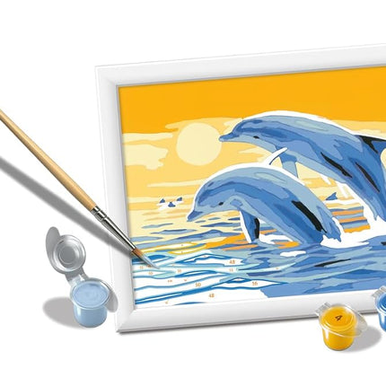 Ravensburger, CreArt, Dolphins Friends, Paint by Numbers, Creative Set for Boys and Girls, 2 Brushes and 1 Frame, Recommended Age 7+