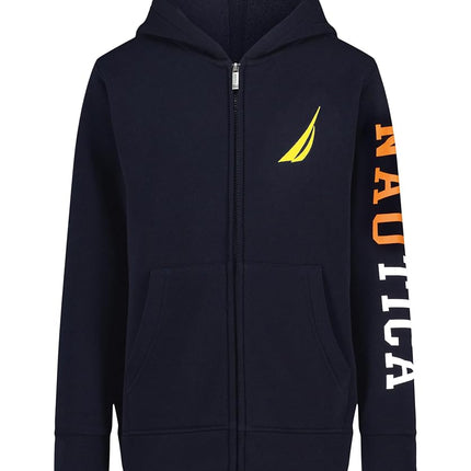 Nautica Boys' Long Sleeve Fleece Full Zip Hoodie, Comfortable, Relaxed Fit, J-Class Sport Navy, 8
