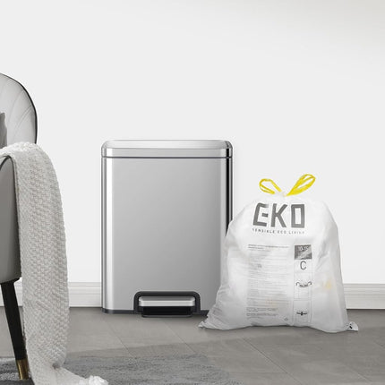 EKO Easy-Dispense Roll 80 Count Extra-Strong Drawstring Small Trash Bag, 4 Gallon Trash Bag (10-15L) 1 Pack White, Code C